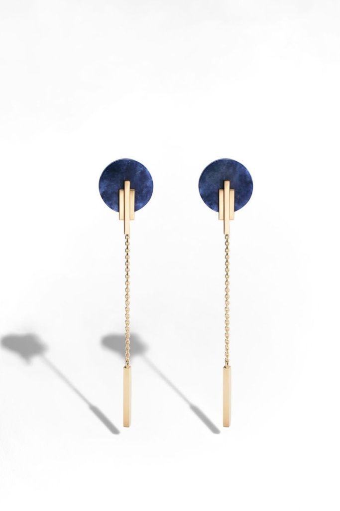 Двойные серьги Уна из золота с содалитом
