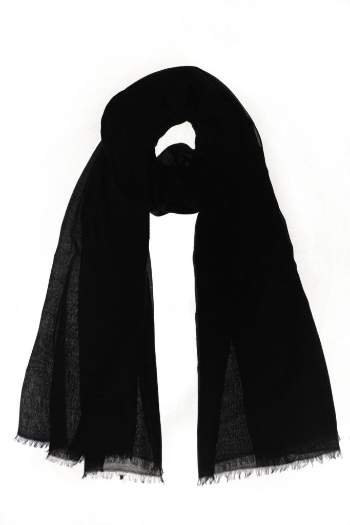 Кашемировый палантин Кайлаш ручной работы в цвете угольно черный