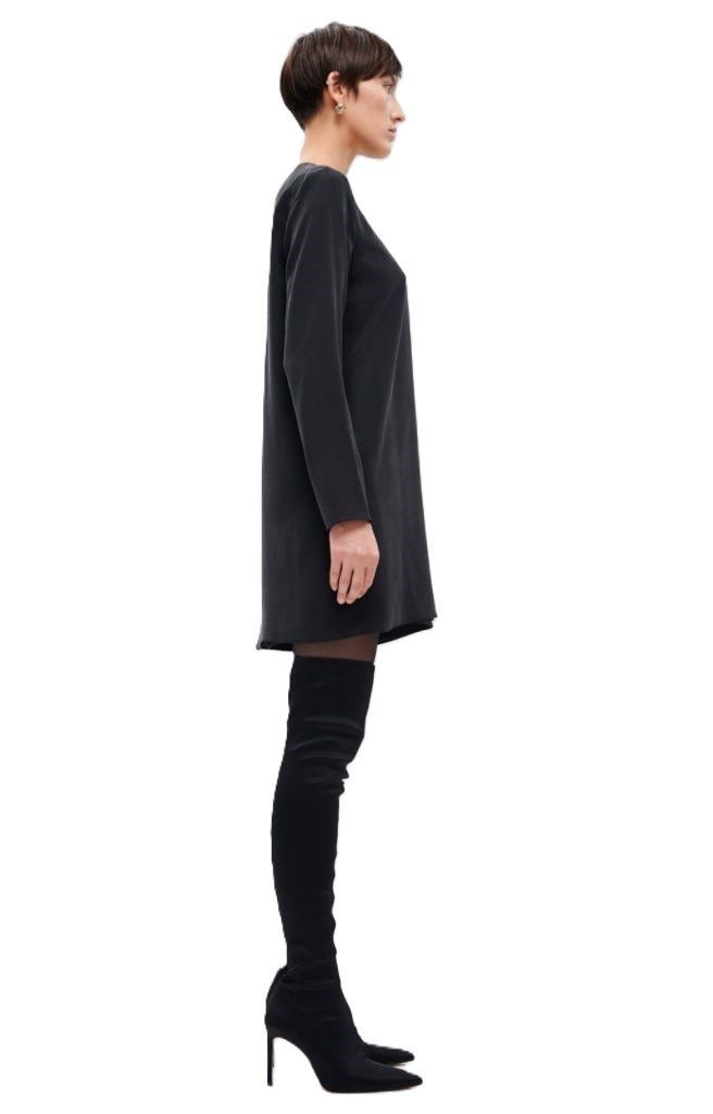 Платье M с длинным рукавом Мини шелк Черный