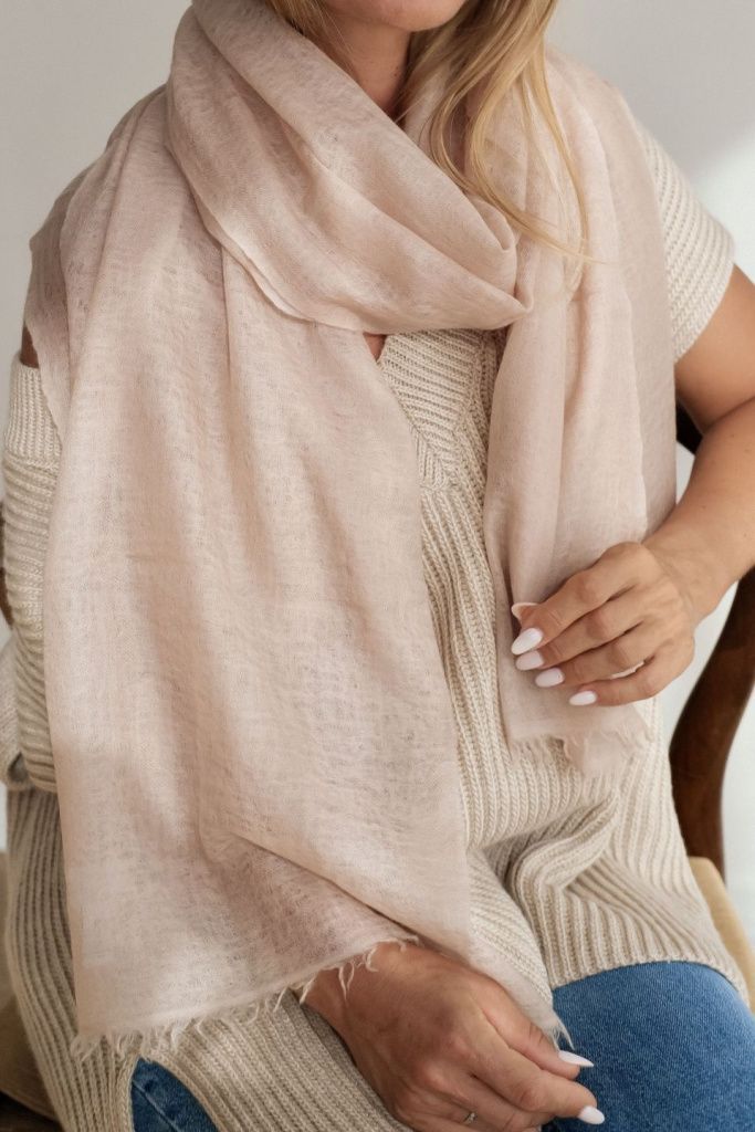 Кашемировый палантин Аннапурна ручной работы в цвете розовый восход
