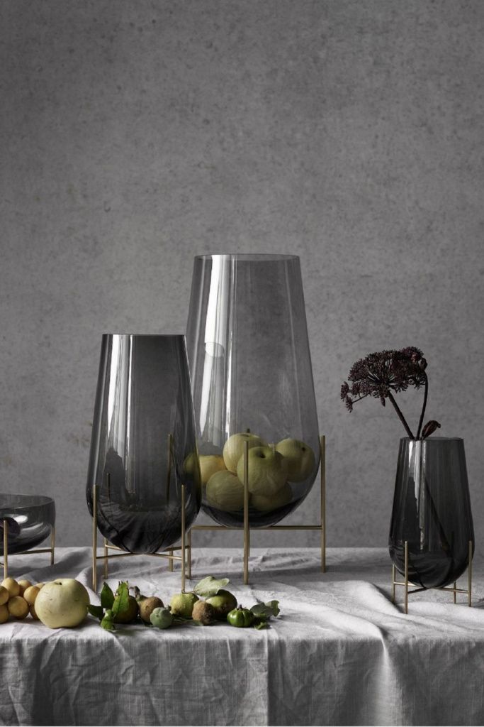 Ваза Echasse Vase Brass Smoked Glass Medium h45