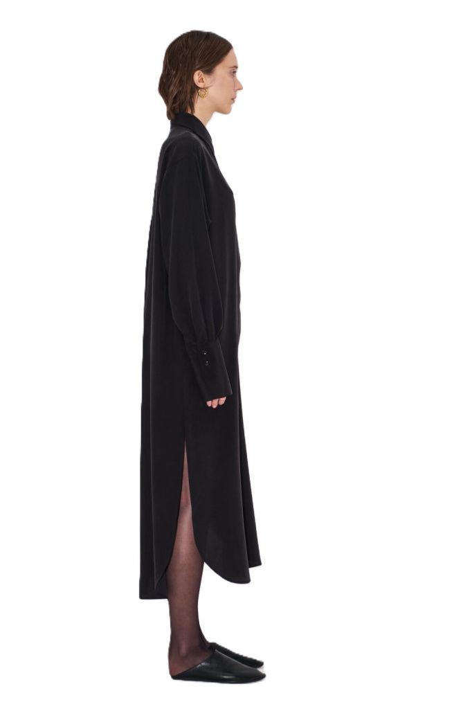 Платье-рубашка из матового шелка, черный L