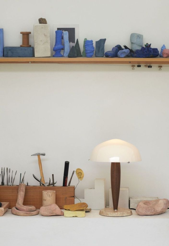 Светильник настольный Herman SHY 3 Opal Glass w. Walnut & Cream Marble