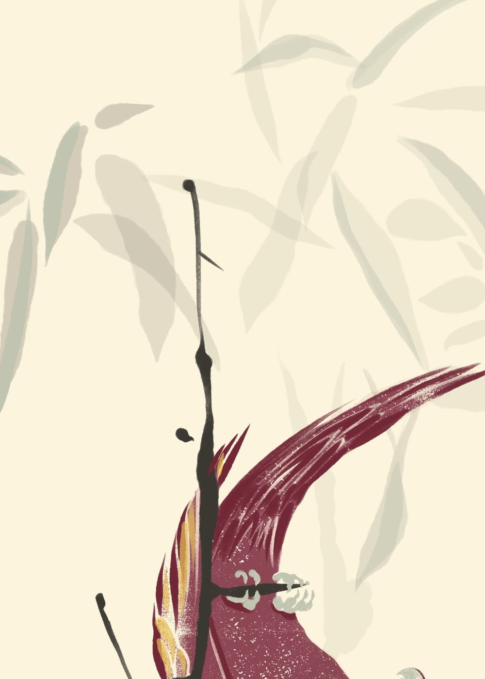 Арт-принт в раме "Пурпурная птица в бамбуковой тиши" 50х70 см