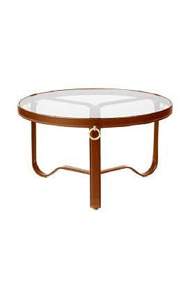 Столик Adnet Coffee Table Circular Tan Leather Ø70
