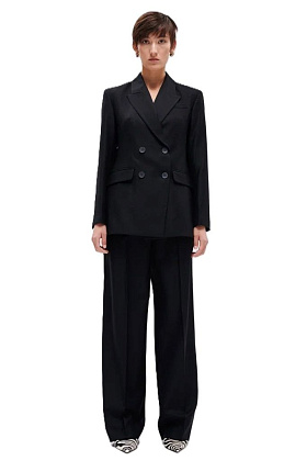 Блейзер двубортный S из фактурной шерсти Чёрный