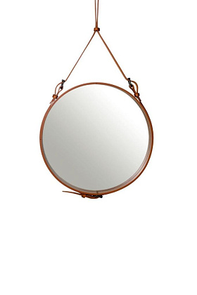 Зеркало Adnet Wall Mirror Circular Tan Leather Ø70