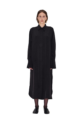 Платье-рубашка из матового шелка, черный L